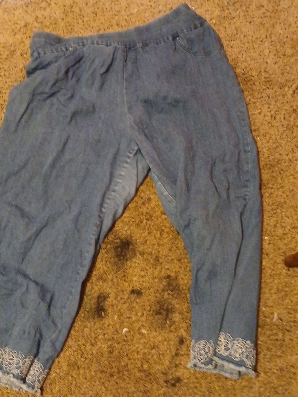 Alfred Dunner Blue Denim Pull-On Pants with Lace Trim